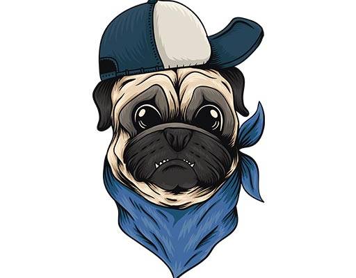 卡通狗矢量戴帽子的小狗矢量手绘卡通动物小狗头像矢量哈巴狗矢量