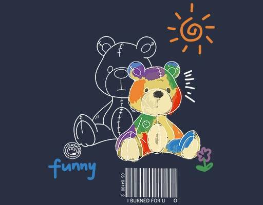 卡通小熊矢量手绘简笔小熊卡通动物矢量彩色小熊图案太阳矢量