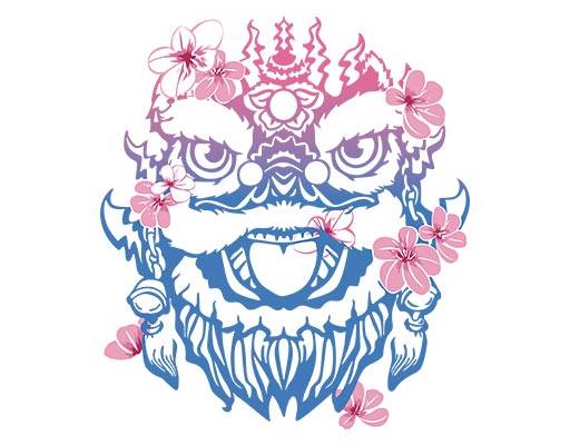 狮子头像矢量花朵矢量彩色狮子头动物头像矢量桃花花朵花卉矢量狮子简笔