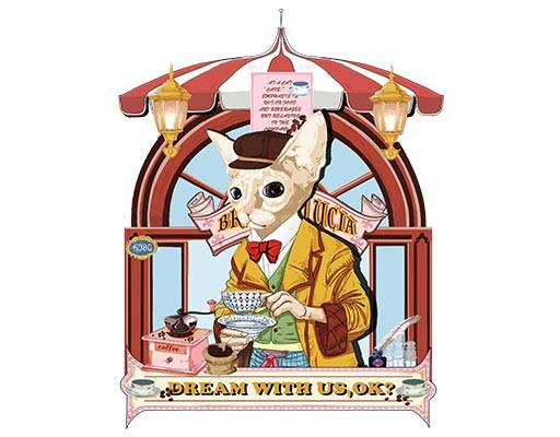 卡通猫油画猫咪喝咖啡的猫男装数码印花图案