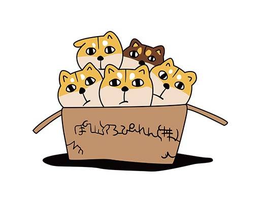 卡通小狗矢量小柴犬矢量箱子图案五只小狗可爱动物