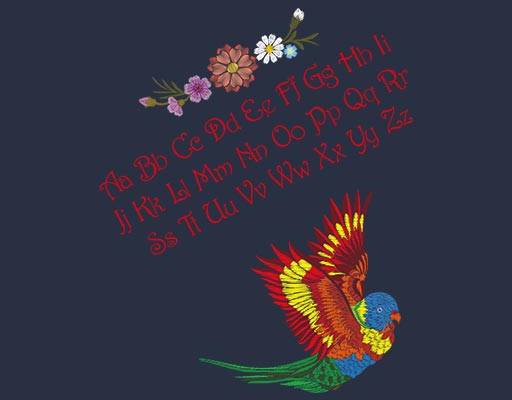 绣花小鸟矢量花朵矢量英文字母绣花图案鹦鹉矢量彩色小鸟绣花图案