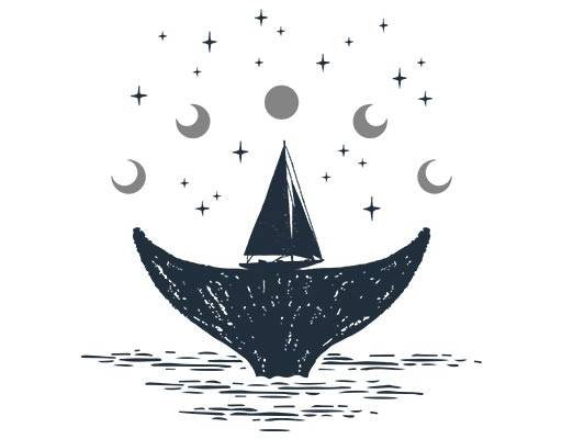 鲸鱼尾巴矢量渔船帆船矢量月亮矢量海洋动物矢量