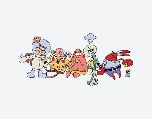 海绵宝宝矢量图案卡通动物矢量印花Stephen Hillenburg 海绵宝宝派大星章鱼哥蟹老板姗迪