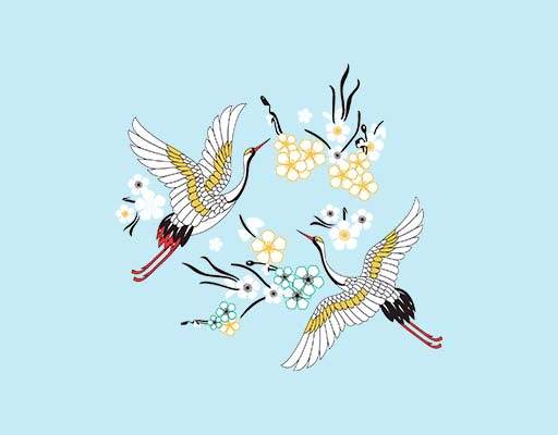 飞鹤矢量卡通仙鹤丹顶鹤飞翔的鹤鲜花矢量两只鹤绣花图案