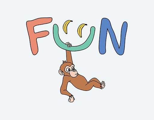 卡通猴子矢量卡通动物矢量fun英文字母矢量手绘猴子手绘动物矢量