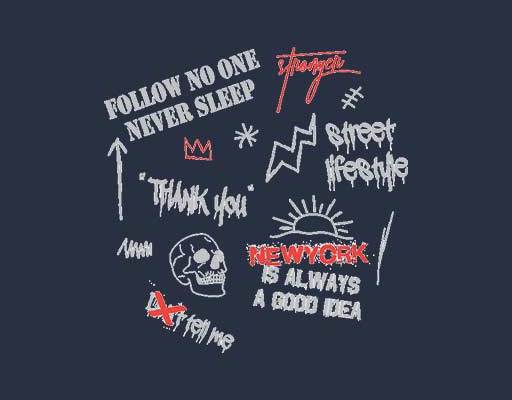 英文字母矢量卡通骷髅头矢量男装印花字母图案