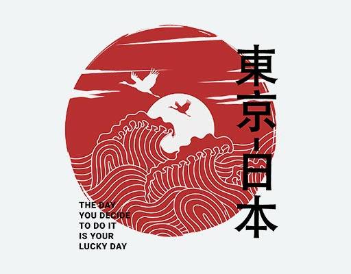 日本风格图案飞鹤日出日落矢量素材海浪图案太阳东京日本