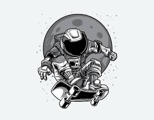 宇航员素材矢量人物滑板图案月球人物矢量太空图案