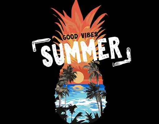 菠萝矢量卡通summer夏季卡通矢量海洋矢量椰子树矢量日落矢量太阳矢量