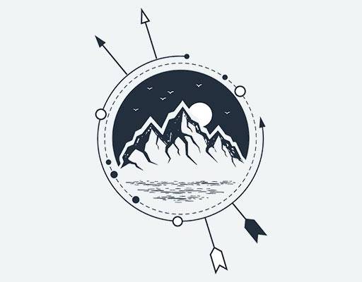 箭山图案山峰日出日落矢量素材圆形图案