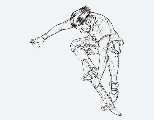 滑板男孩矢量素材卡通人物男人酷酷男单色手绘男孩人物