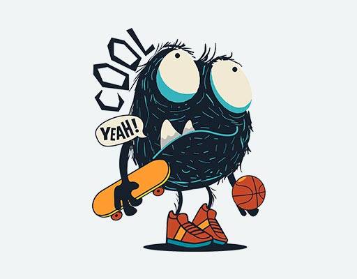 拿滑板的小怪兽大眼睛小怪兽打篮球动物卡通运动动物图案