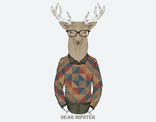 戴眼镜的鹿头像穿格子衣服鹿动物矢量男装印花素材