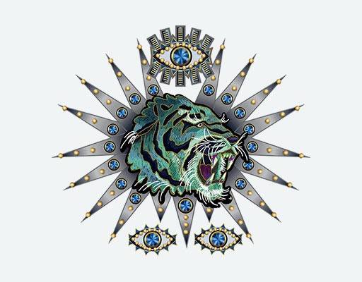 绣花矢量老虎宗教动物矢量欧美印花矢量渐变图案眼睛动物钻石