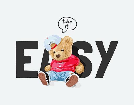 坐在底上的小熊矢量戴帽子的小熊毛绒玩具熊easy英文字母矢量卡通