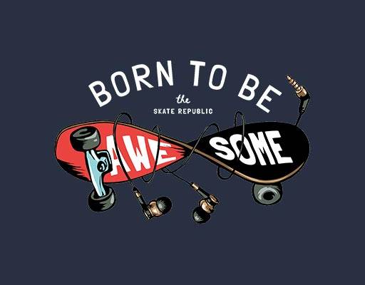 滑板矢量素材耳机图案音乐图案英文字母扭曲的滑板