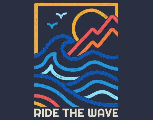 彩色线条矢量海浪线条日出日落线条海鸟矢量英文字母