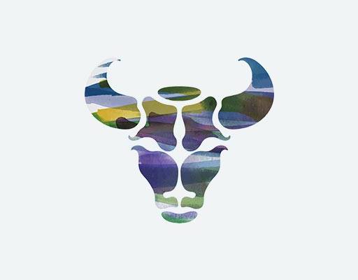 彩色牛头矢量牛头剪影卡通矢量素材英文水彩牛头动物图案