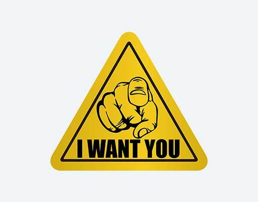 黄色警示拍英文字母手指三角形矢量素材I want you