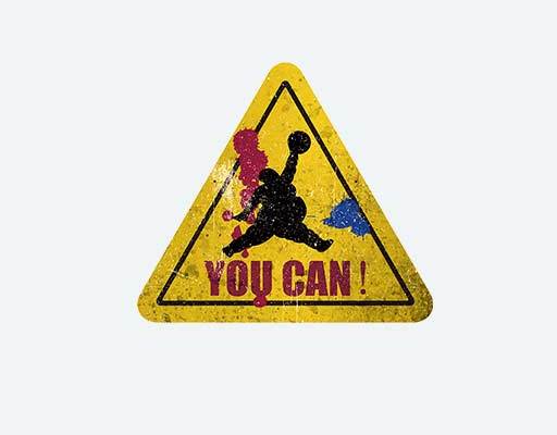 三角形矢量素材投篮人物胖子泼墨点矢量黄色警示牌