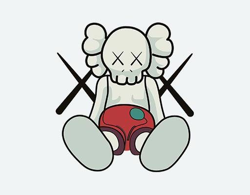 kaws矢量图案坐在地上的卡通公仔美国动画片公仔矢量