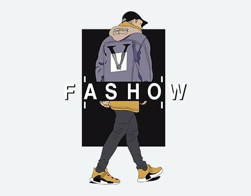 英文字母矢量卡通男人矢量男孩图案穿牛仔外套人物