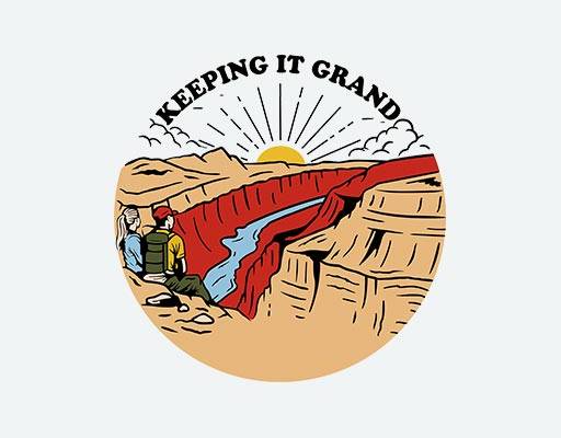 山谷矢量人物卡通图案风景矢量印花圆形图案山脉男孩女孩日出日落