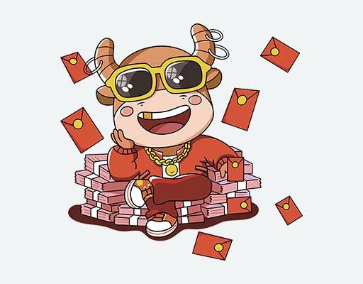 卡通牛矢量图案2021卡通动物矢量红包雨矢量戴墨镜的牛钱矢量
