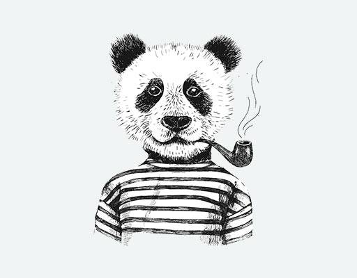 卡通熊猫矢量抽烟的熊猫矢量黑白素描熊猫动物矢量酷酷熊猫