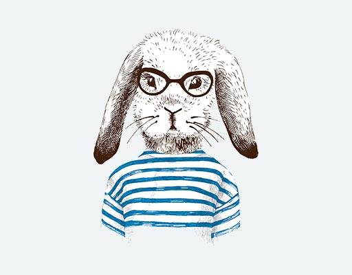 卡通兔子矢量手绘兔子素描手稿矢量条纹兔子戴眼镜的兔子大白兔矢量