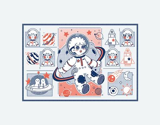 星球男孩矢量卡通人物矢量火箭宇航员矢量班服图案卡通月球卡通男孩宇航服