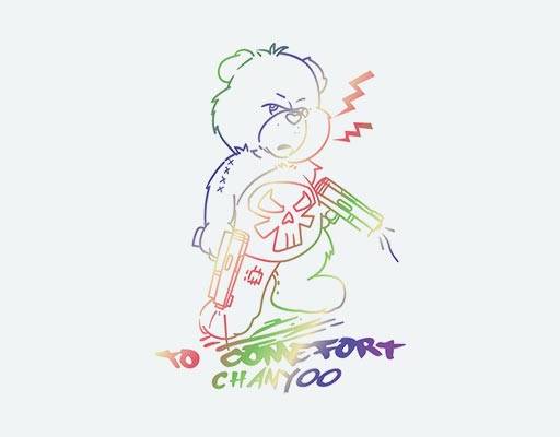 卡通小熊刻字膜图案炫彩小熊图案彩色渐变图案拿枪的小熊酷酷小熊手绘熊线条简笔