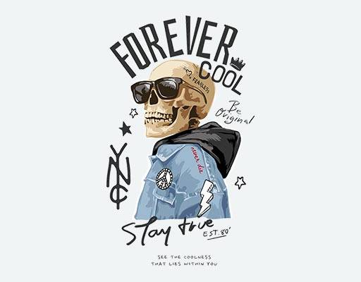 戴墨镜的骷颅头矢量英文字母矢量卡通人物矢量头骨矢量牛仔外套骷颅头