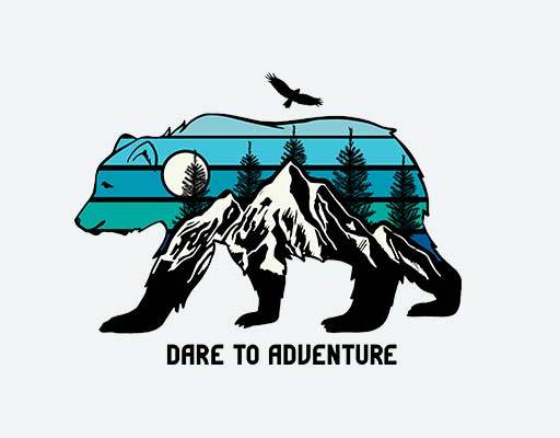 卡通北极熊矢量手绘卡通动物山峰矢量树木