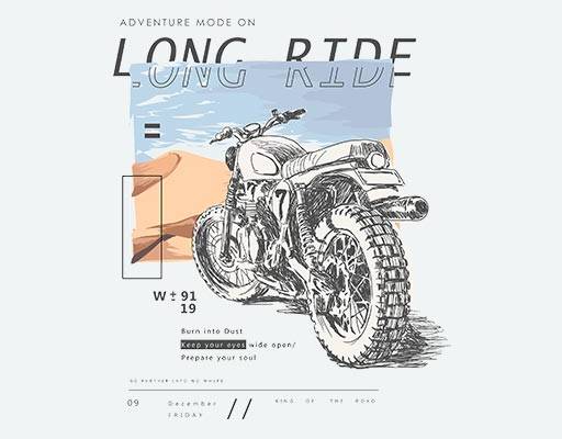 摩托车矢量英文字母矢量沙漠矢量图案天空图案手绘摩托车机车矢量