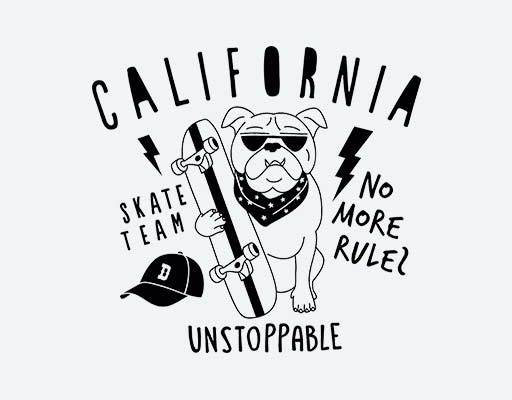 卡通小狗矢量手绘卡通动物滑板卡通狗帽子