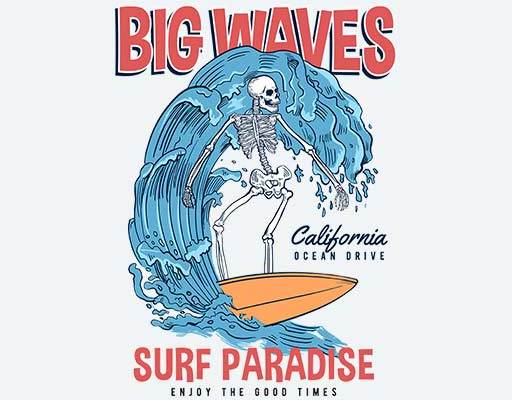 卡通海浪矢量骷髅头矢量手绘骷髅冲浪骷髅头矢量