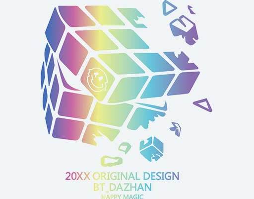 炫彩魔方矢量英文字母矢量彩色魔方英文字母破碎魔方刻字膜图案