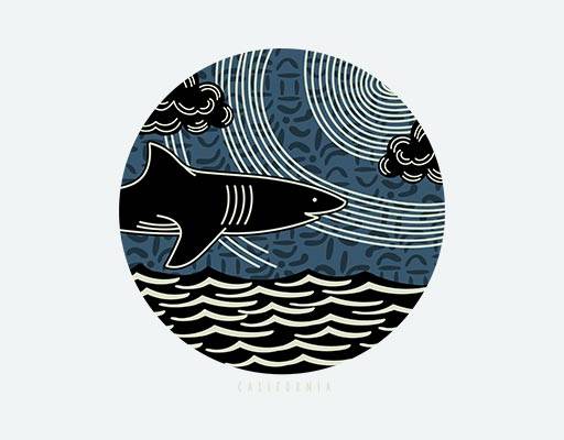 卡通鲨鱼矢量手绘鱼图案线条海浪矢量