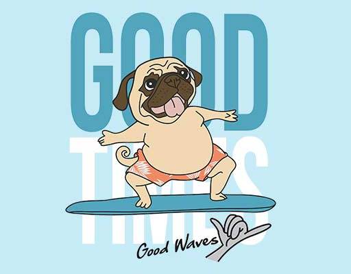 卡通小狗矢量冲浪的小狗卡通动物矢量英文字母矢量哈巴狗矢量