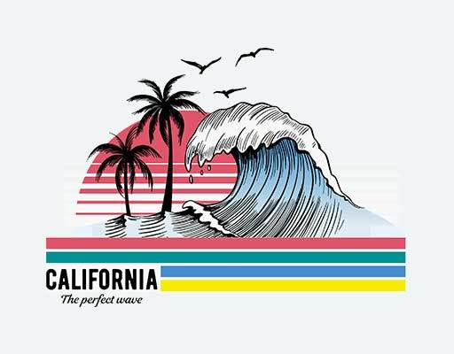 海浪矢量卡通风景矢量椰子树矢量彩色线条