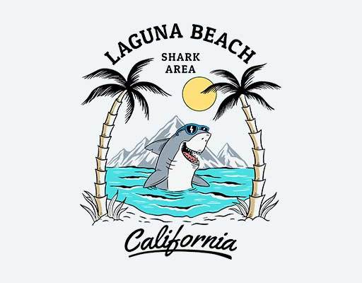 卡通鲨鱼矢量手绘卡通动物植物椰子树矢量