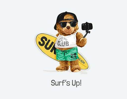 自拍小熊自拍熊冲浪熊矢量卡通动物酷酷熊毛绒玩具熊