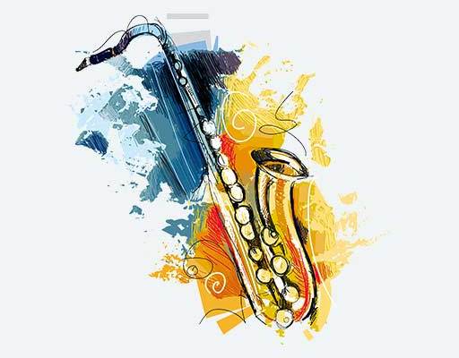 乐器矢量沙克斯矢量彩色水彩沙克斯手绘音乐器材矢量