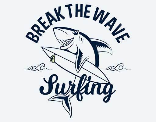 卡通鲨鱼矢量夏日卡通图案滑板矢量图案英文字母矢量海洋生物矢量surfing