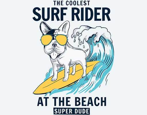 冲浪的小狗矢量戴墨镜的小狗卡通矢量夏日卡通动物矢量哈巴狗矢量