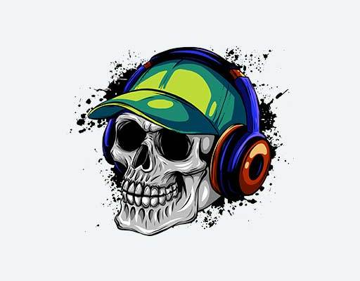 骷颅头矢量听音乐的骷颅头戴帽子的骷颅头矢量人物头骨矢量卡通骨头