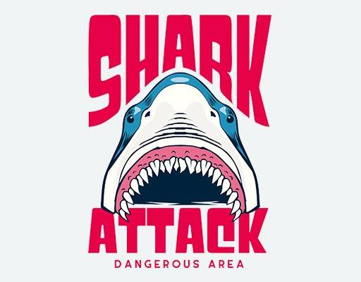 鲨鱼矢量图案红色英文字母矢量卡通动物矢量海洋生物矢量大白鲨矢量