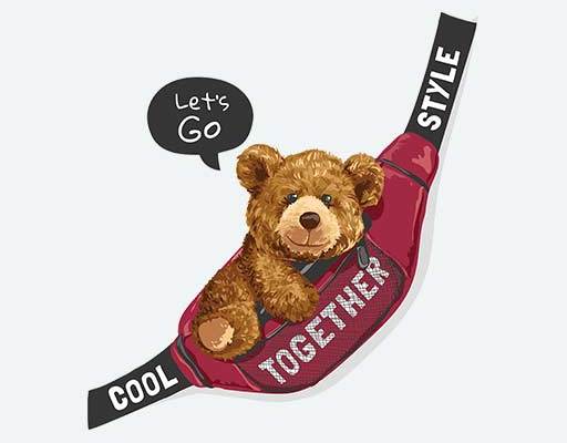 卡通小熊矢量印花背包小熊矢量红色包包小熊手绘泰迪熊挎包矢量